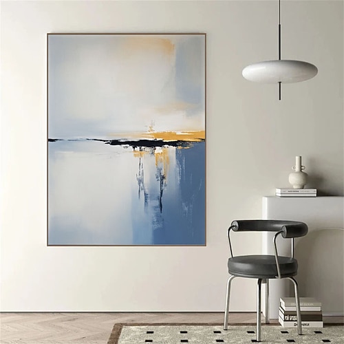 Großes handgemaltes Ölgemälde, minimalistisch, blau-orange, abstraktes Gemälde, blaues abstraktes Leinwandgemälde, modernes dekoratives abstraktes Gemälde, abstraktes Schlafzimmergemälde Image