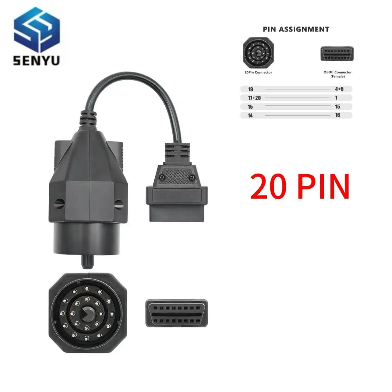 20-Pin-OBD2-auf-16-Pin-OBD2-Verlängerungskabel mit Buchsenanschluss für Kfz-Diagnose-Scanner und Auto-Werkzeug für 20-Pin-Modelle älterer Fahrzeuge Image
