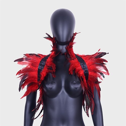 Karneval 2026 Rio Karneval Samba Zubehör Gothic Natürlicher Feder Umhang Schal Schulterwickel Spitzenkragen Halloween Kostüme für Damen Brasilien Festival Performance Kostüm Image