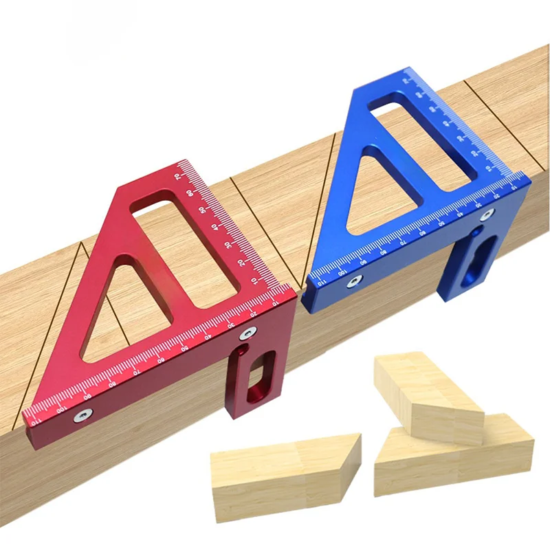 1 Stück Holzbearbeitungsquadrate und Winkelmesser, abgeschrägte Dreiecke aus Aluminiumlegierung, hochpräzise Layout-Messwerkzeuge. Image