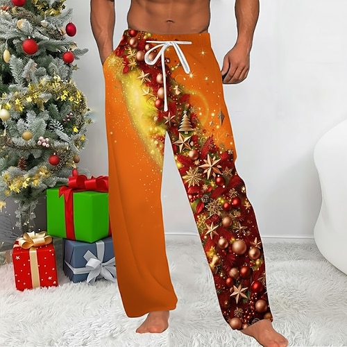 Weihnachten Herren Weihnachtsbaum Weihnachtskugeln Freizeithose Hosen Hose Baggy-Hosen Mittlere Taille Lässig Ferien Elastischer Kordelzug in der Taille Leinenähnliche Hose mit Taschen Herbst Winter Image