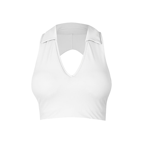Damen Einfarbig Neckholder-Tanktop Eingebauter BH UV Schutz Schnelltrocknend Elastisch Atmungsaktiv Tennis sportlich Laufen Halfterkragen Oberteil Schwarz Weiß Gelb Tennisbekleidung Image