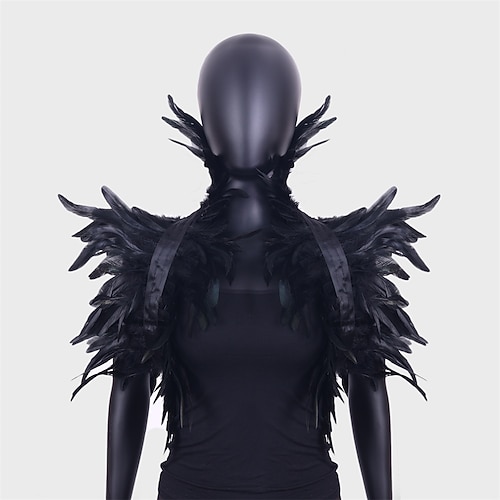 Karneval 2026 Rio Karneval Samba Zubehör Gothic Natürlicher Feder Umhang Schal Schulterwickel Spitzenkragen Halloween Kostüme für Damen Brasilien Festival Performance Kostüm Image