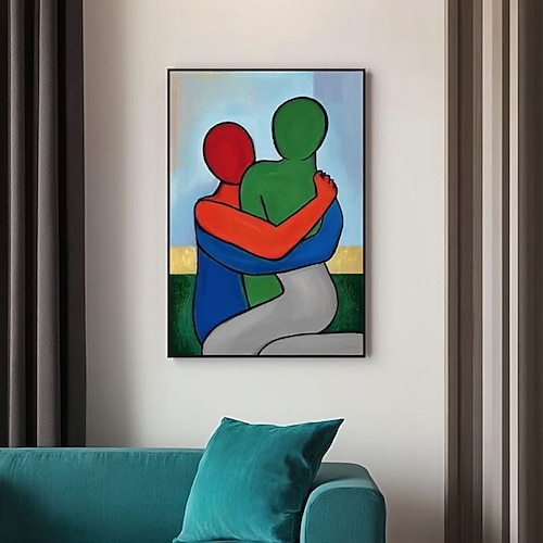 Originales Ölgemälde, handgemaltes Paarbild auf Leinwand, luxuriöse Wandkunst, abstraktes Gemälde von Mann und Frau, die sich umarmen, individuelle Wanddekoration fürs Wohnzimmer Image