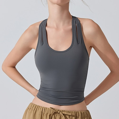 Damen Einfarbig Tank Top Sport Top Eingebauter BH UV Schutz Schnelltrocknend Elastisch Atmungsaktiv Tennis sportlich Laufen Oberteil Schwarz Weiß Purpur Tennisbekleidung Image