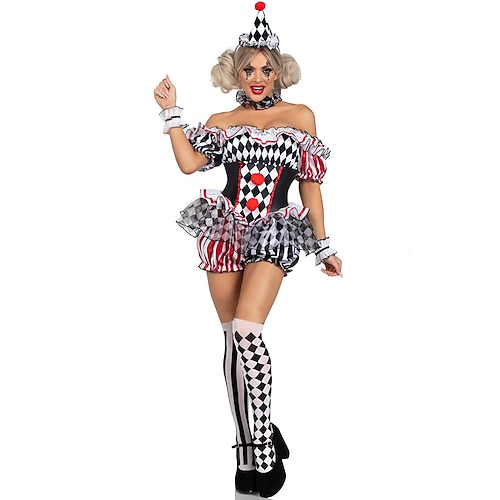 Karnevalskostüm 2026 Clown Narr Karneval Kostüm Zirkus Cosplay-Kostüm Erwachsene Damen Halloween Karneval Party Leistung Einfaches Karnevalskostüm Verkleiden Image