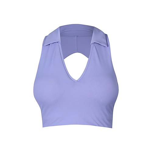 Damen Einfarbig Neckholder-Tanktop Eingebauter BH UV Schutz Schnelltrocknend Elastisch Atmungsaktiv Tennis sportlich Laufen Halfterkragen Oberteil Schwarz Weiß Gelb Tennisbekleidung Image