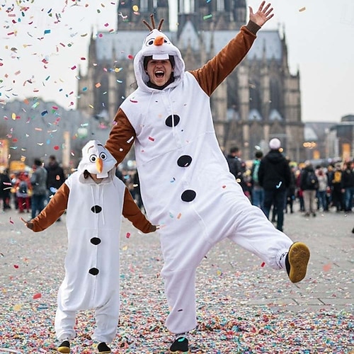 Karnevalskostüm 2026 Tier Schneemann Zeichentrick Karneval Kigurumi-Pyjamas Ausgefallene Kostüme Nachtwäsche Warm Lustiges Kostüm Bequem Kinder Erwachsene Unisex Männer und Frauen Jungen und Mädchen