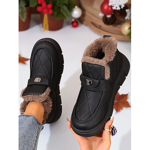 Damen-Winterstiefeletten in Kaffeebraun, gesteppt – warme, mit Kunstfell gefütterte Schlupfstiefeletten mit Riemen für Outdoor-Aktivitäten im Schnee und im Alltag Image