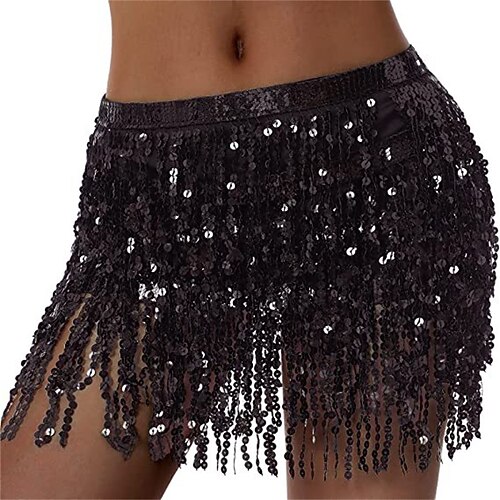 Samba Tanzbekleidung Bauchtanzrock Pailletten-Tassel Rock Wickel Funkelnde Lametta-Fransenröcke mit Pailletten und Münzen Leistungs-Kostüm Image