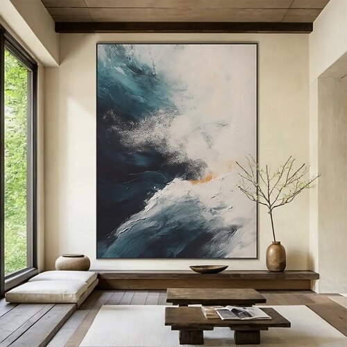 Handgemaltes Ölgemälde auf Leinwand, Wanddekoration, schlichtes abstraktes Design, für die Heimdekoration, auf Keilrahmen gespannt / gerolltes, rahmenloses Gemälde Image