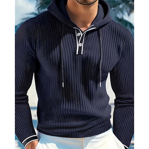 Herren T Shirt Henley Hemd Langarmshirt Langarm Mit Kapuze Herbst Winter Einfach Mode Streetwear Freizeit Knöpfe Urlaub Sport Outdoor Täglich Blau Top T-Shirt für Herren Image
