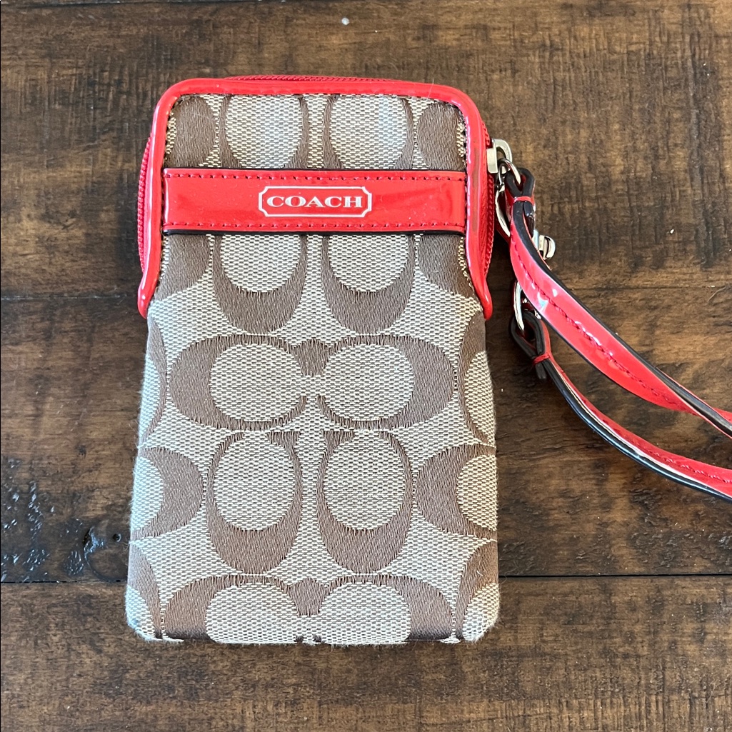 Coach Cell Phones & Accessories | Coach Signature Brown And Coral Phone Case Euc | Color: Brown/Orange | Size: Os