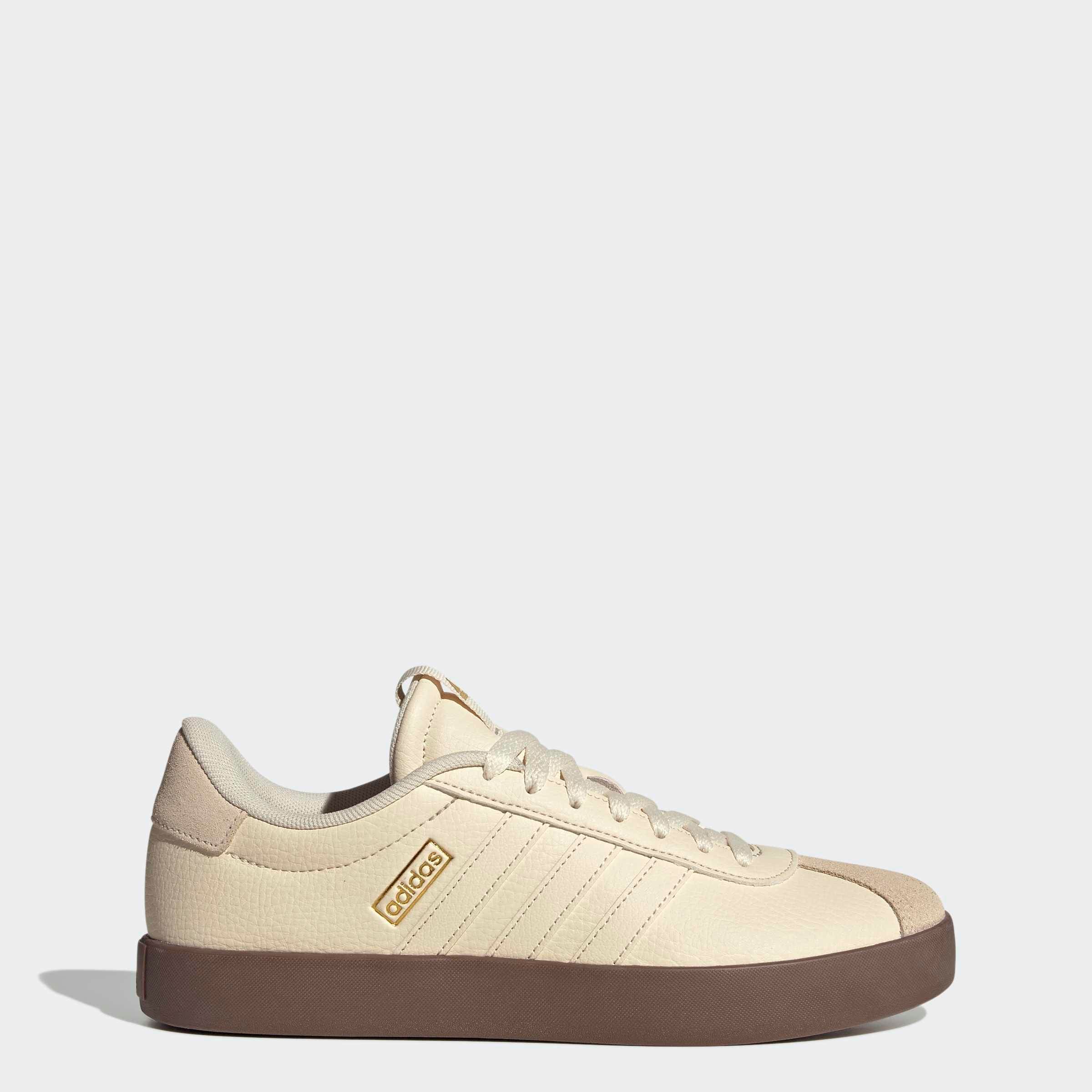 Sneaker ADIDAS SPORTSWEAR "VL COURT 3.0", Damen, Gr. 42,5, wonder weiß, wonder weiß, gold metallic, Leder, Synthetik, Schuhe Sneaker