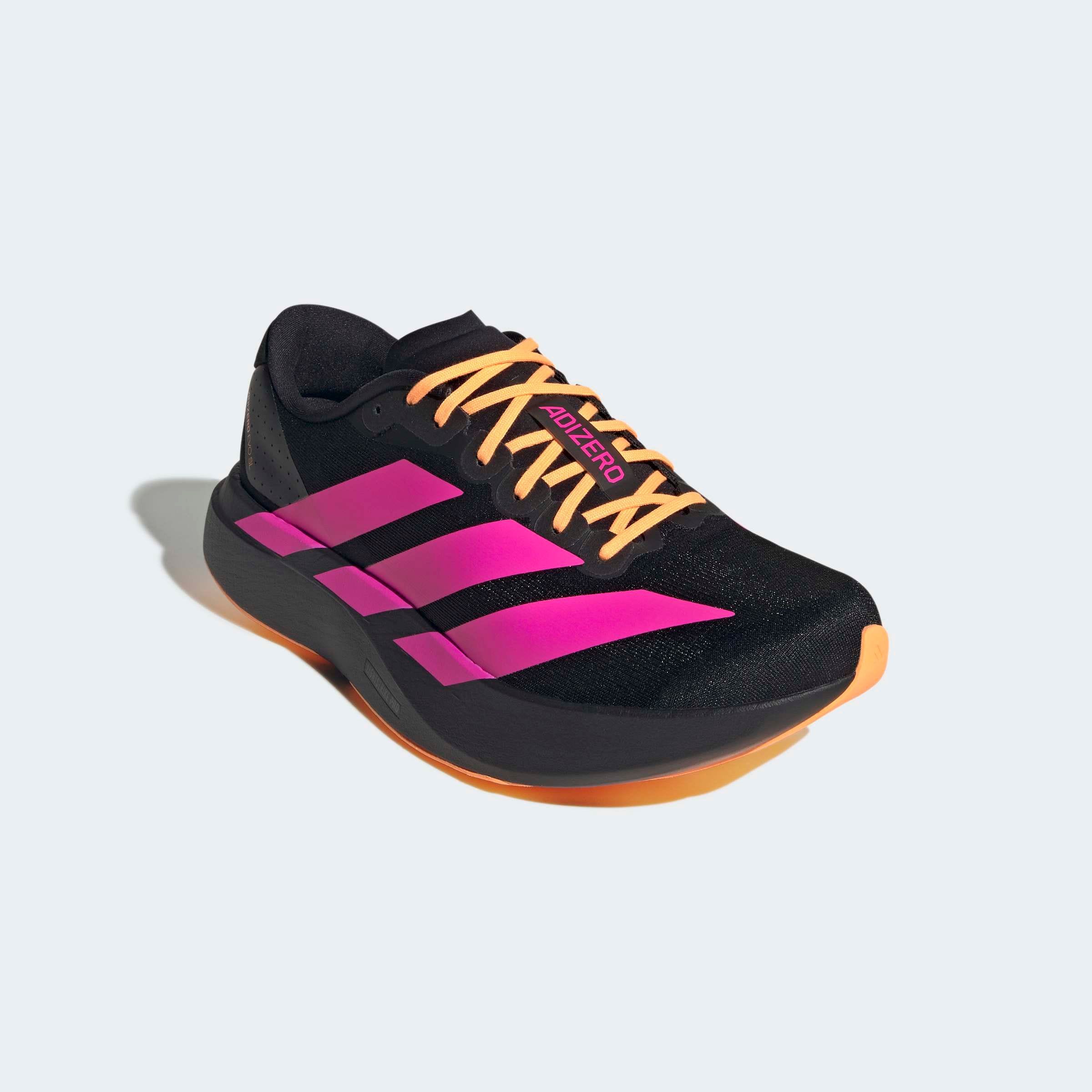 Laufschuh ADIDAS PERFORMANCE "ADIZERO EVO SL", Herren, Gr. 44, core schwarz, shock pink, flash orange, Synthetik, Textil, Schuhe Laufschuh, angelehnt an das Design vom Adios Pro Evo