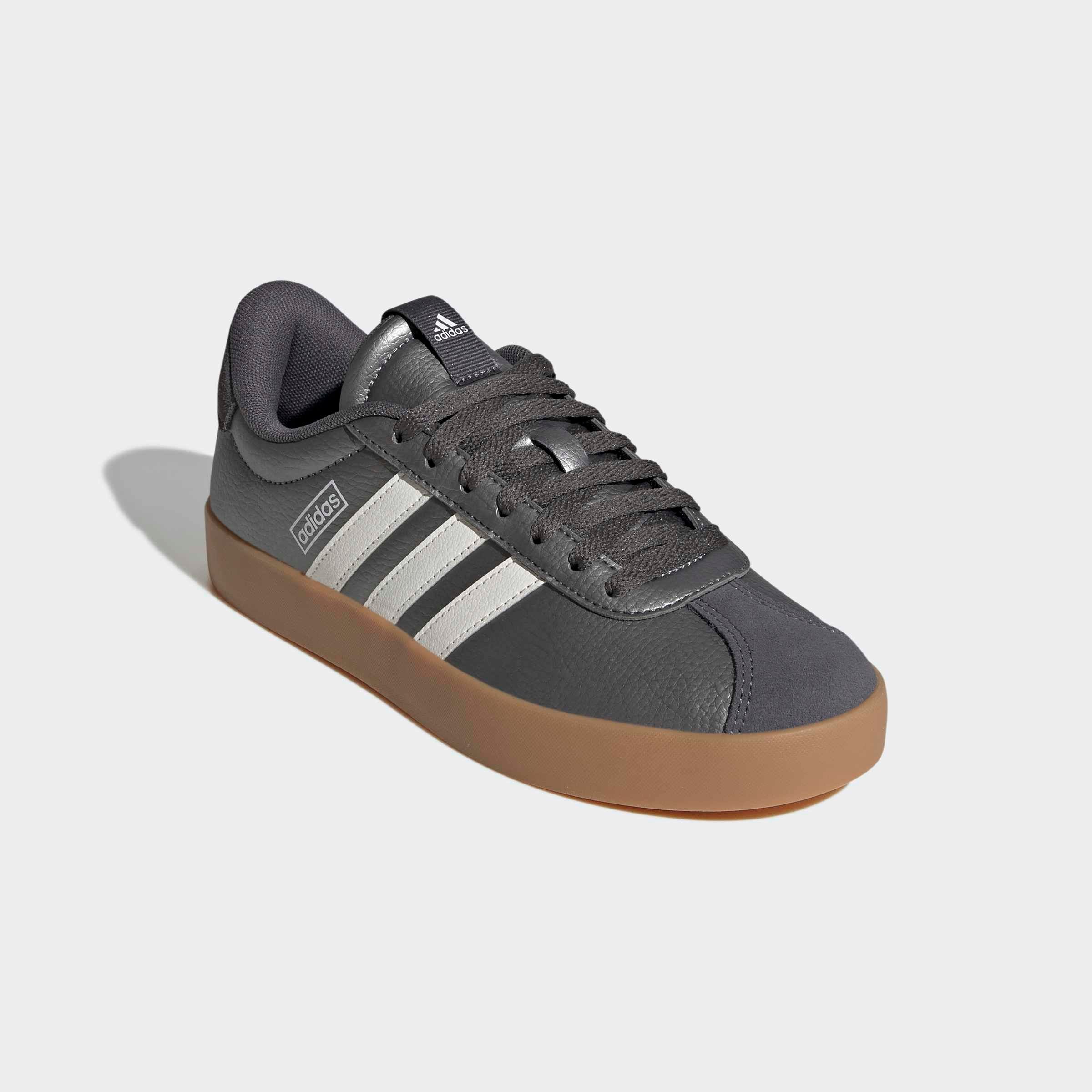 Sneaker ADIDAS SPORTSWEAR "VL COURT 3.0", Damen, Gr. 42,5, iron metallic, core weiß, grau five, Leder, Synthetik, Schuhe Sneaker