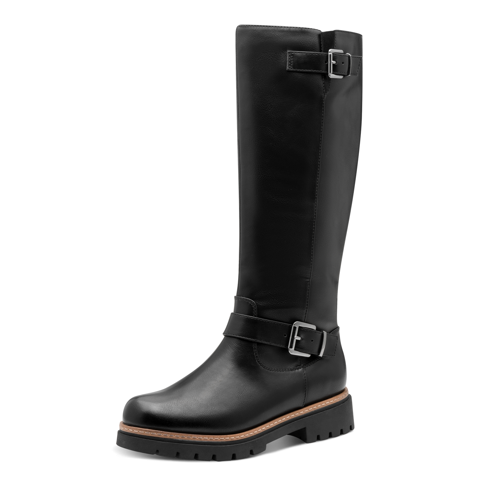 Winterstiefel MARCO TOZZI, Damen, Gr. 38, Normalschaft, schwarz, Lederimitat, unifarben, Basic, Schuhe Winterstiefel, Blockabsatz, Langschaftstiefel mit Zierschnallen