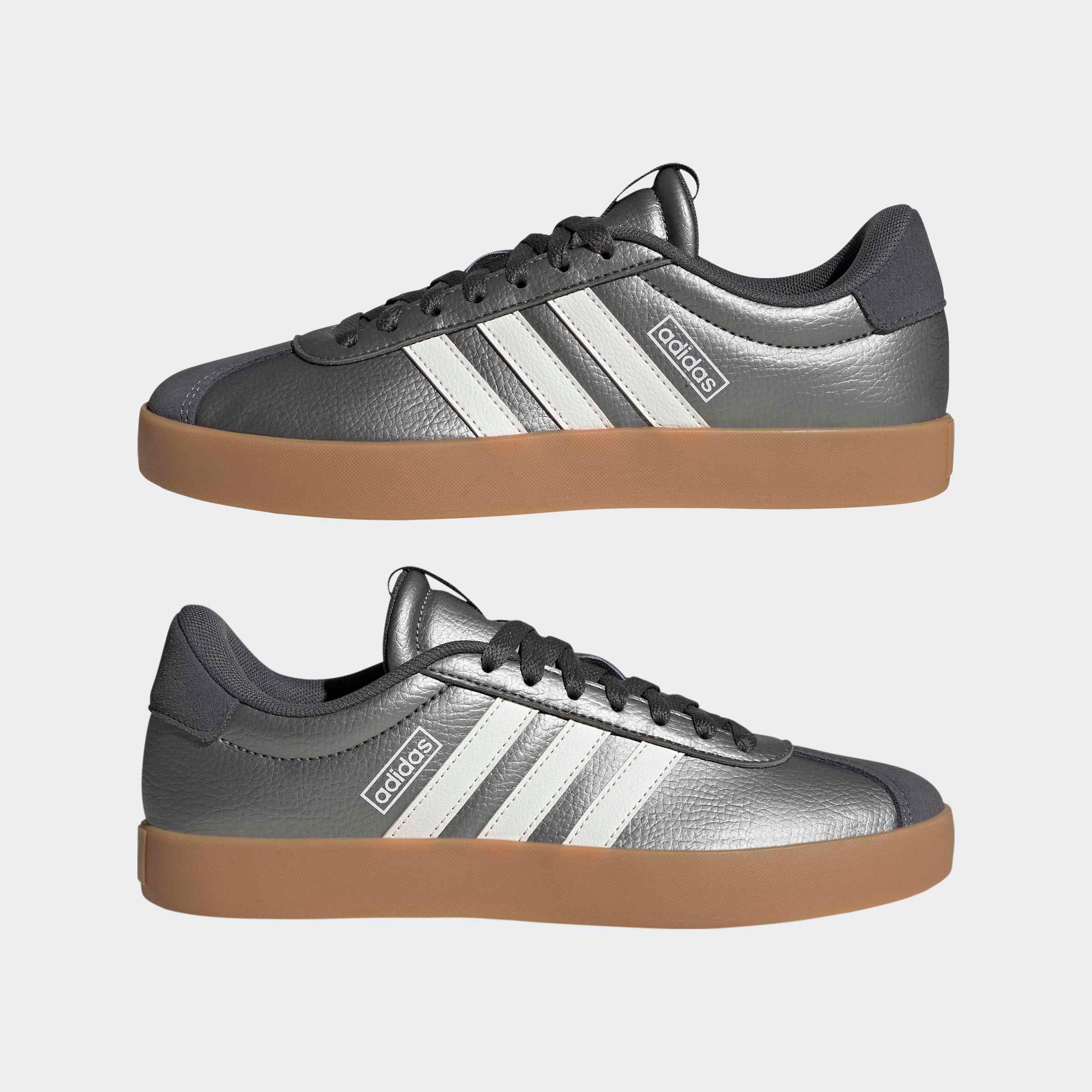 Sneaker ADIDAS SPORTSWEAR "VL COURT 3.0", Damen, Gr. 37, iron metallic, core weiß, grau five, Leder, Synthetik, Schuhe Sneaker