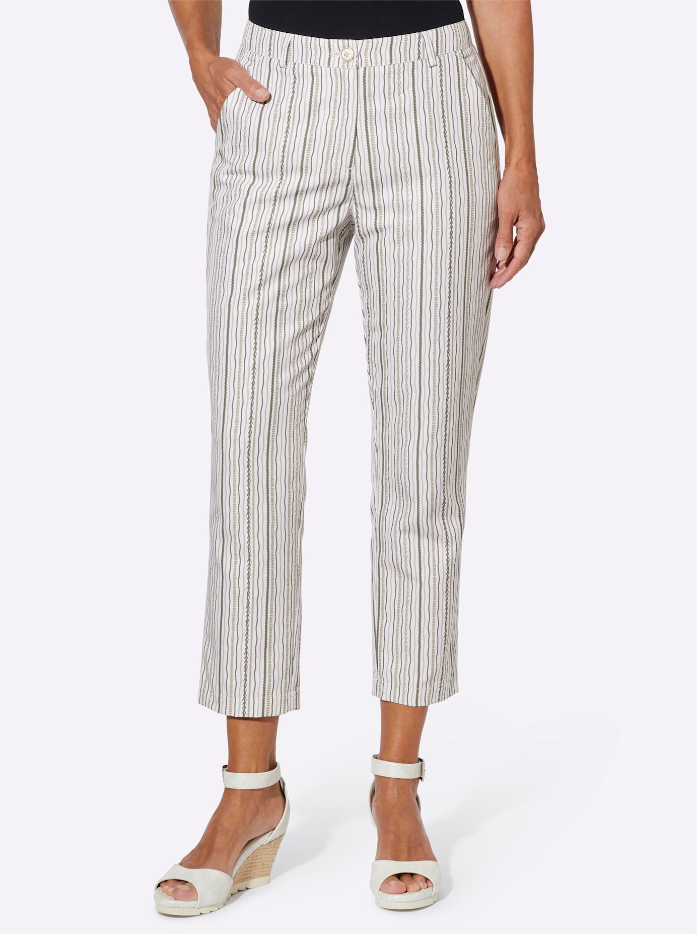 7/8-Hose CLASSIC BASICS, Damen, Gr. 50, Normalgrößen, ecru, sesam, gestreift, 100% Polyester, gemustert, mehrfarbig, Hosen 7/8-Hose Image