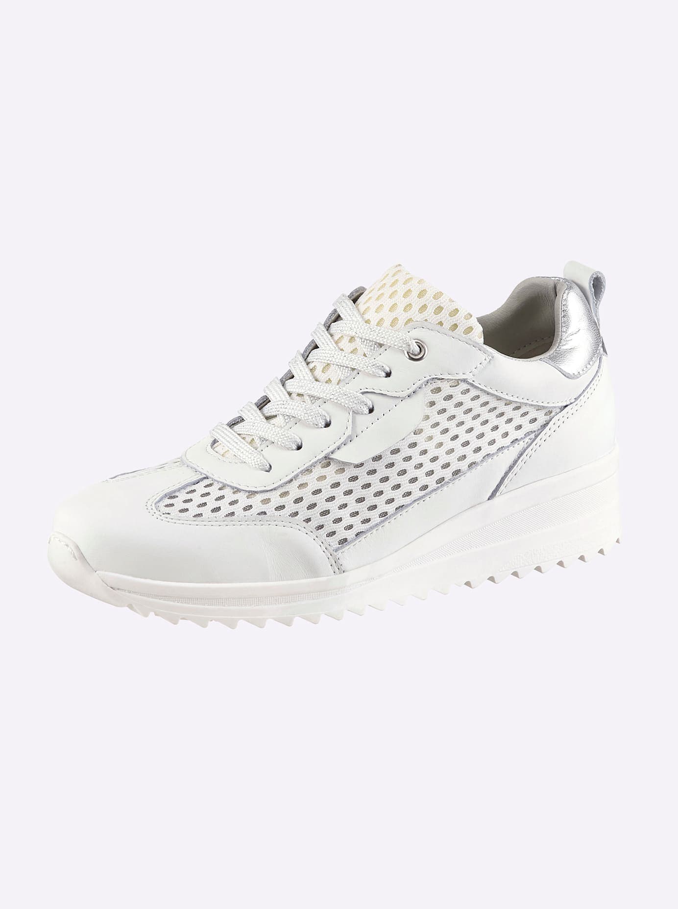 Sneaker HEINE, Damen, Gr. 39, weiß, silberfarben, Glattleder, Leder, Rindsleder, Textil, Schuhe Sneaker