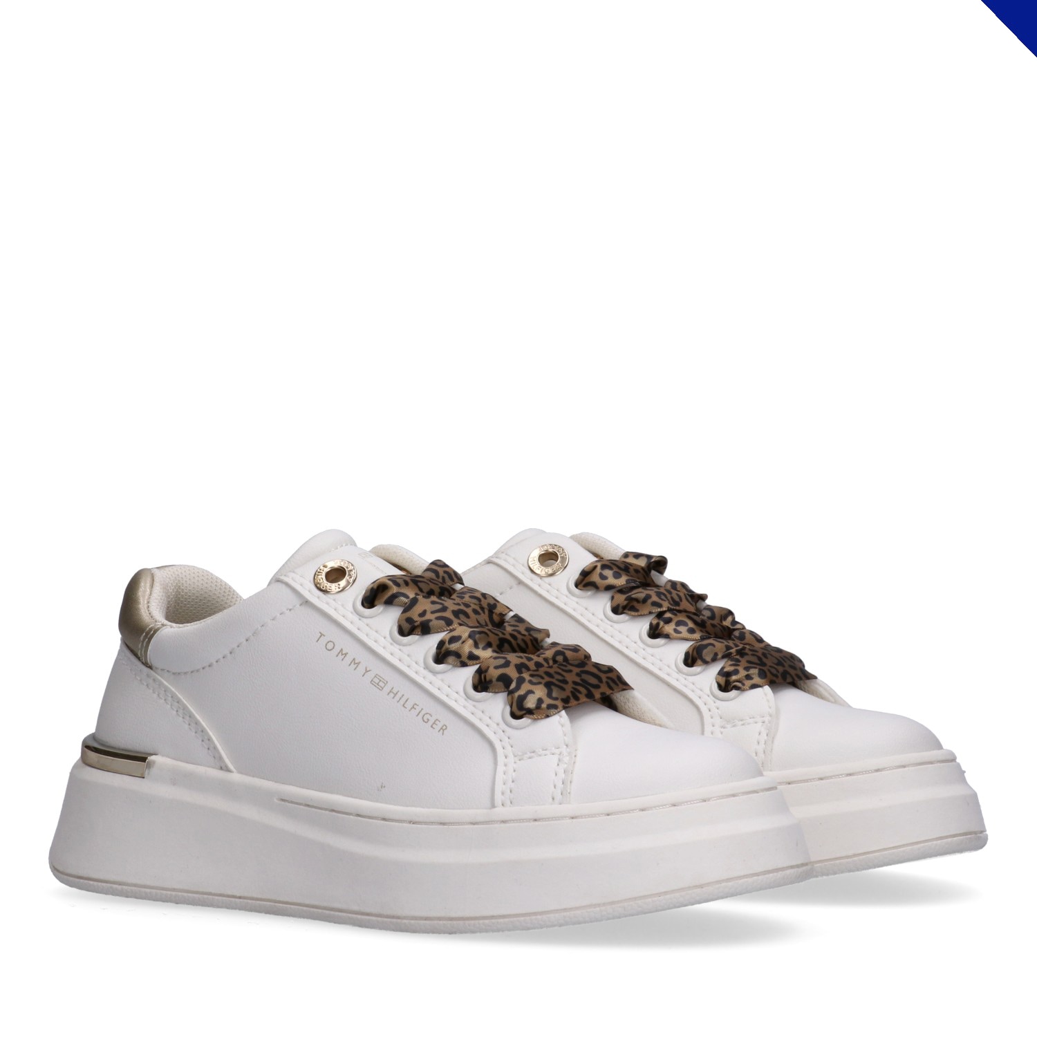 Plateausneaker TOMMY HILFIGER, Damen, Gr. 38, sanftes weiß, metallic, Lederimitat, Schuhe Plateausneaker, Plateauschuh, Chunky Sneaker, Schnürer im Animal Look