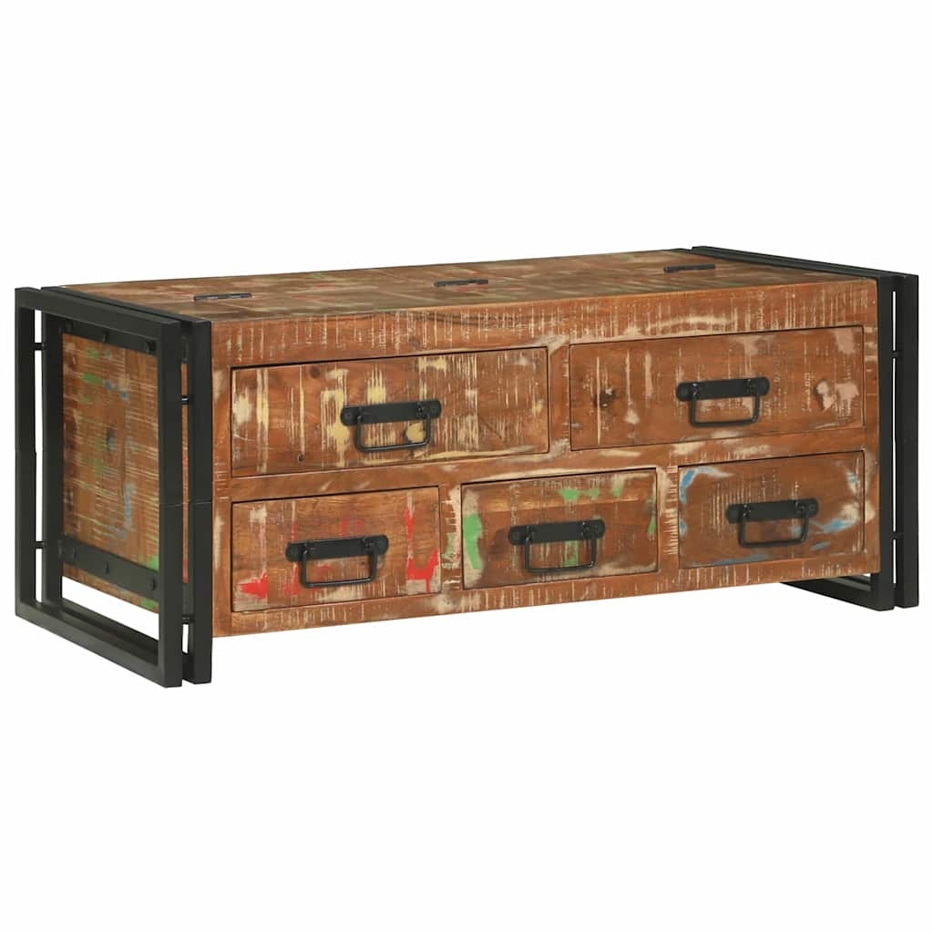 vidaXL Couchtisch mit Schubladen Mehrfarbig Massives upgecyceltes Holz Image