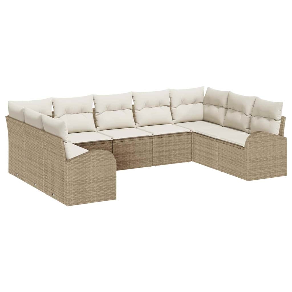 vidaXL Garten-Sofa-Set mit Kissen 9 pcs Beige und Weiß Poly Rattan Image