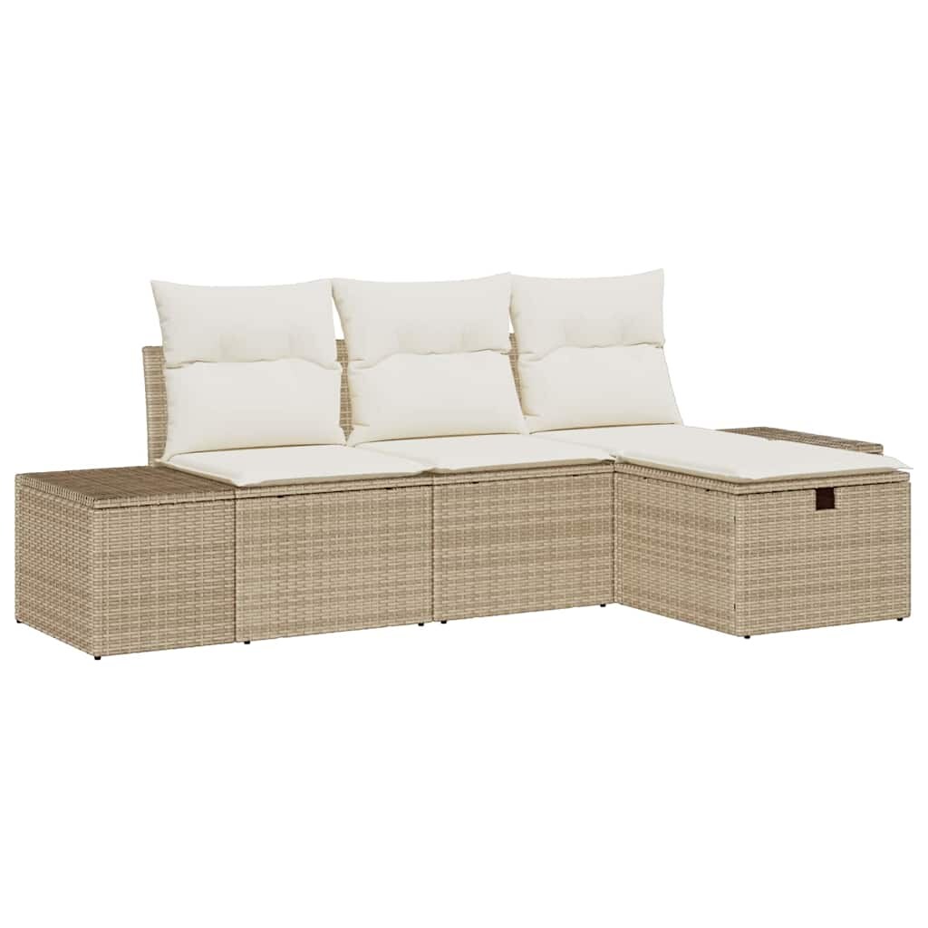 vidaXL Garten-Sofa-Set mit Kissen 4 pcs Beige Poly Rattan Image