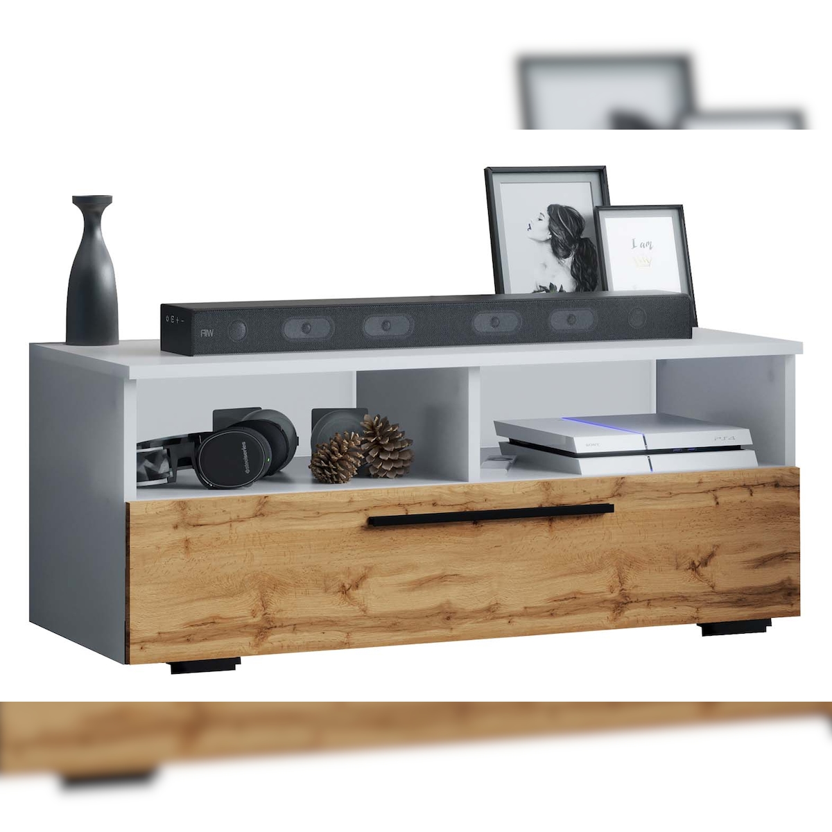 VCM ArilaL TV Tisch 1 Klaptür 2 Ablagen weiß, Eiche dekor. Image