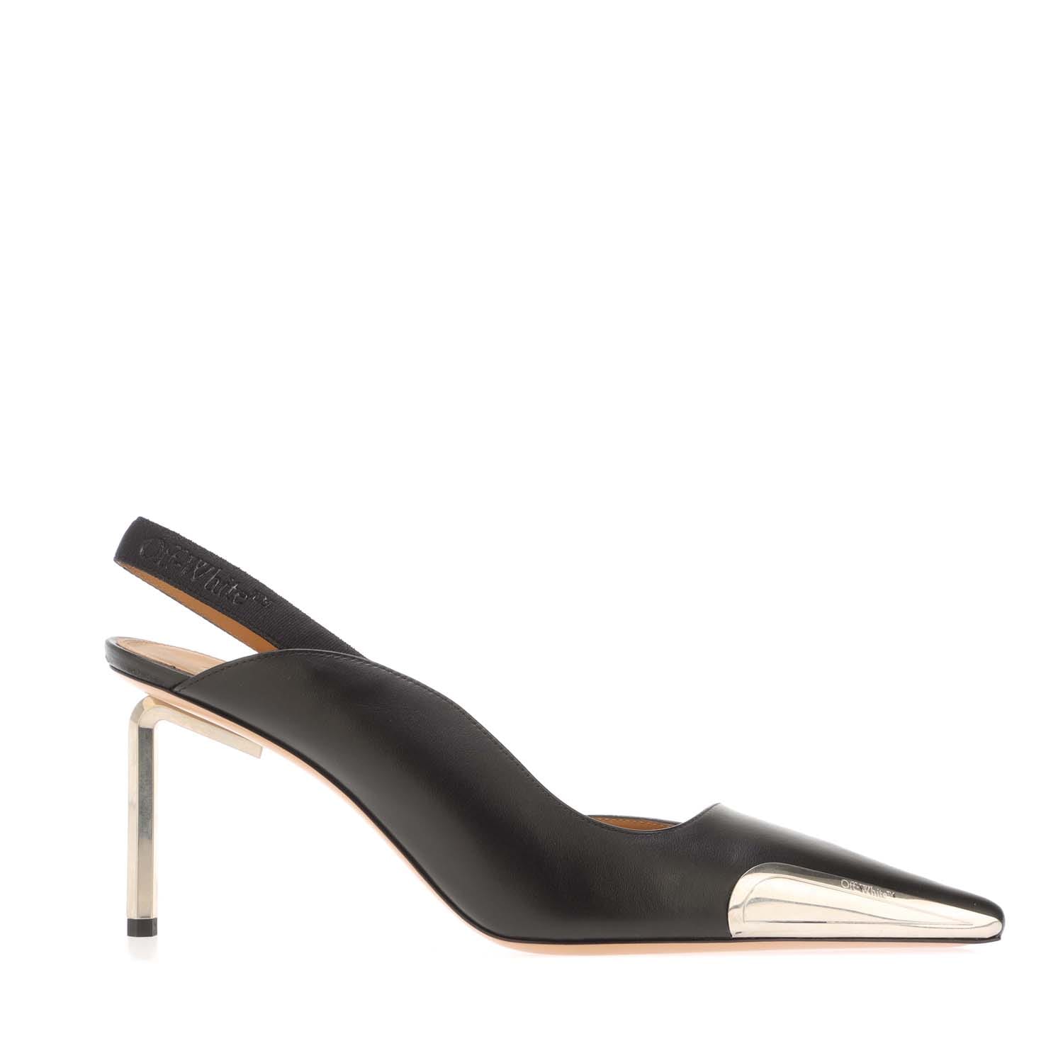 Damen Off White Allen Frame Slingback-Pumps in Schwarz Silber