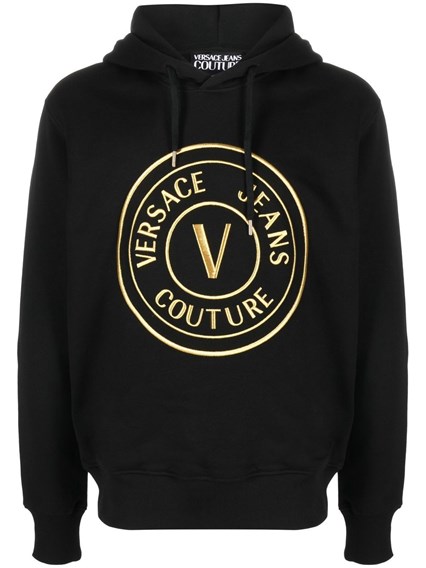 Versace Jeans Schwarzes Baumwoll-Logo Details Hoodie Sweatshirt Image