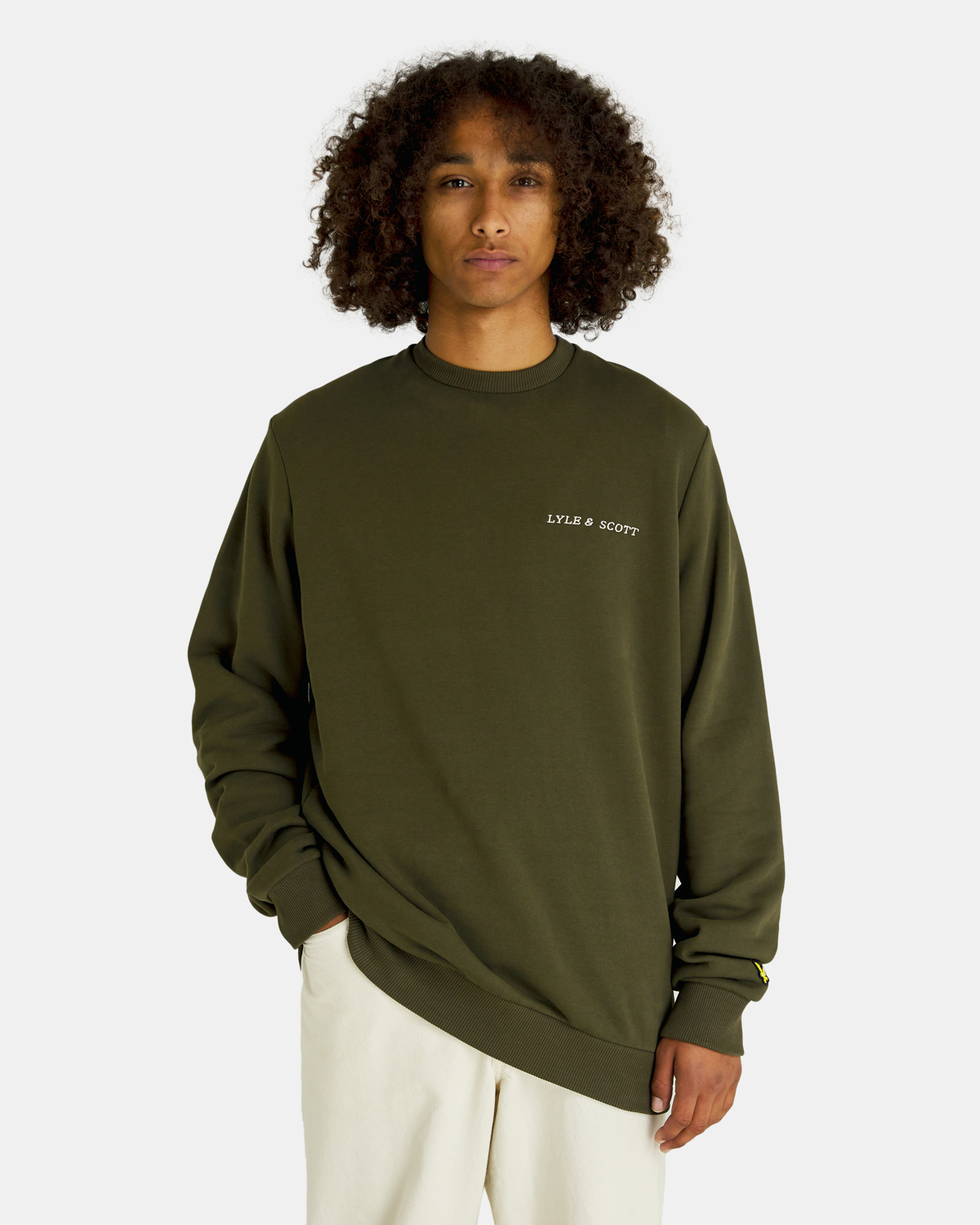 Men's Lyle & Scott Embroidered Crew Neck Sweatshirt in Olive Image