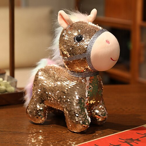 Ornamento mascotte con paillettes luccicanti per l'anno del cavallo 2026, statuette pendenti con cavalli cinesi scintillanti, decorazioni, statuetta portafortuna feng shui a forma di pony per auto,