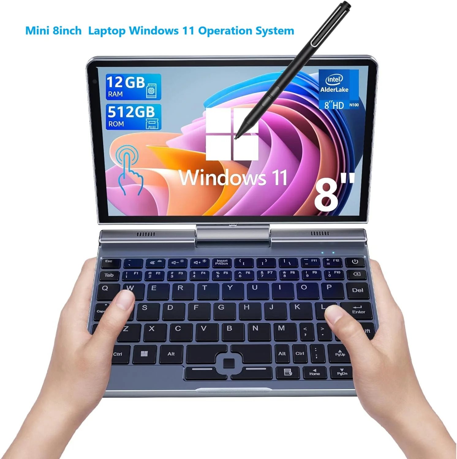 8 pouces Mini ordinateur Portable windows 11 Micro écran tactile Portable ordinateur Portable N150 12GB + 1 to IPS Netbook Win 11 Pro Mini PC Micro Co