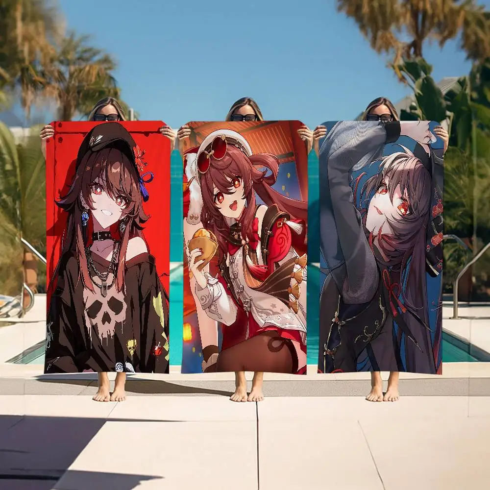 Hu Tao Genshin Impact Cartoon Strandtuch Niedliche Kawaii Raumdekoration Bad Mädchen Kinder Handtücher für Badezimmer Dusche Image