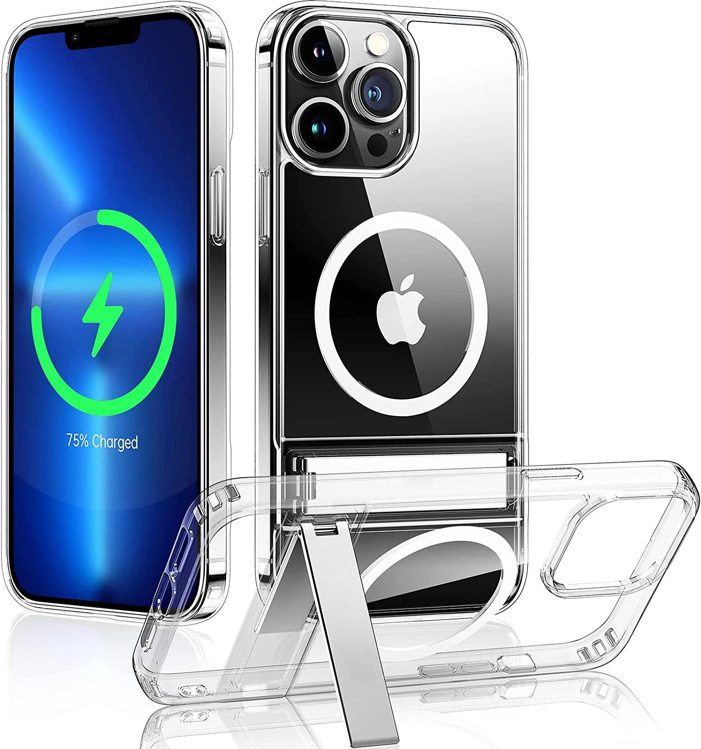 UYUXIO Kristallklare magnetische Handyhülle mit Ständer für iPhone 17 Pro Max 16 15 13 12 Mini-Ständerabdeckung mit Halterung Image