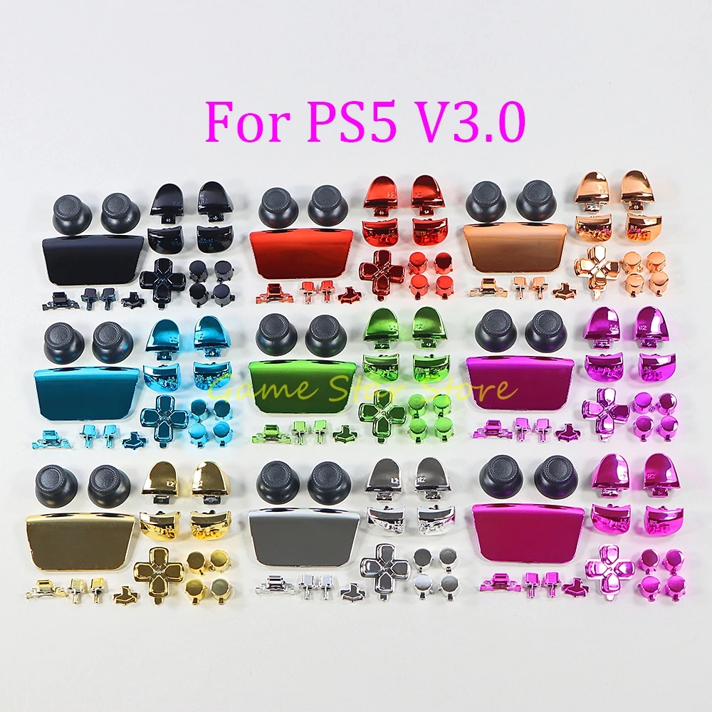 1set Full Set Chrome Plating Buttons Replacement For PlayStation 5 PS5 V3.0 Controller Joystick Cap L1 R1 L2 R2 D-pad Button