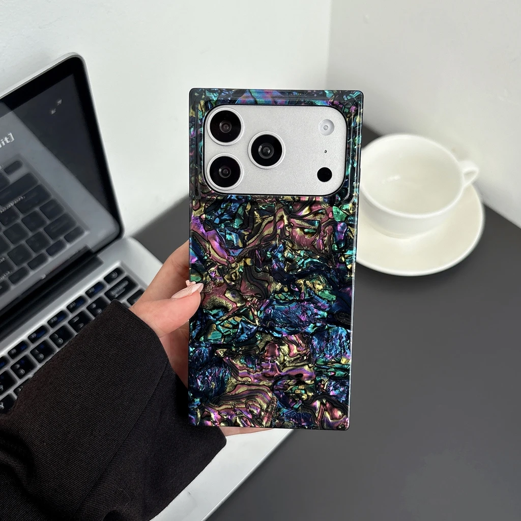 Advanced Illusory Color Laser Abalone Shell Pattern Rechteckig glänzend Protect Phone Cover Case für iPhone 17 16 15 14 13 Pro Max Image