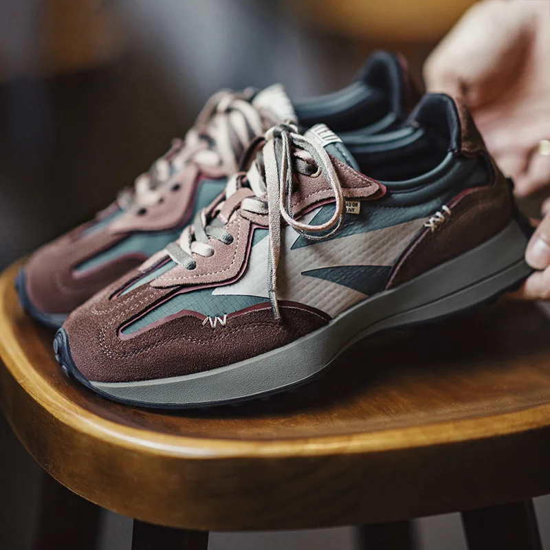 Maden Casual 70er Retro Sneakers für Herren mit Dicker Sohle, Atmungsaktive Jogging-Freizeitschuhe, Karierte Sportliche Wildlederschuhe