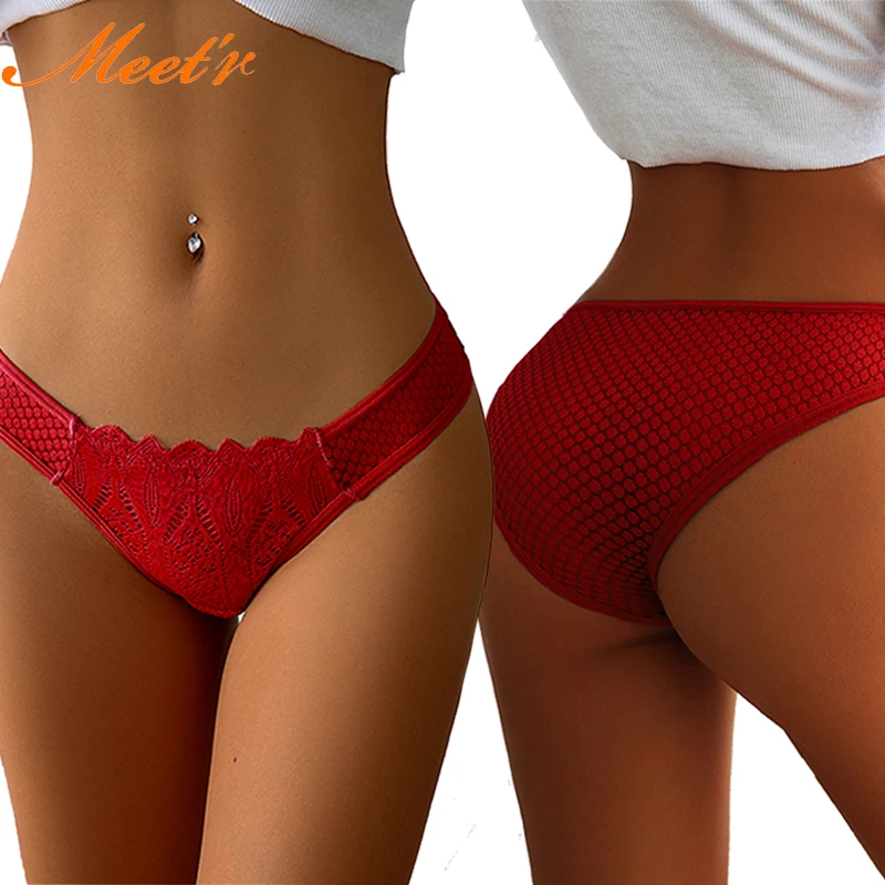 Meet'r Europäische und amerikanische sexy transparente Dessous, ausgehöhlte Spitze, Damenunterwäsche, Damen-Versuchungs-Dreieckshöschen Image