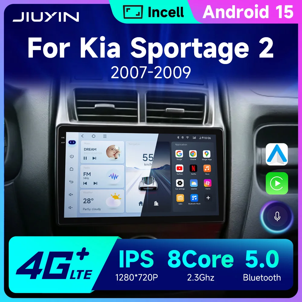 Android 15 Autoradio per Kia Sportage 2 2007 2008 2009 Lettore multimediale 2 Din Carplay Auto Stereo GPS DVD Unità principale 5G WIFI