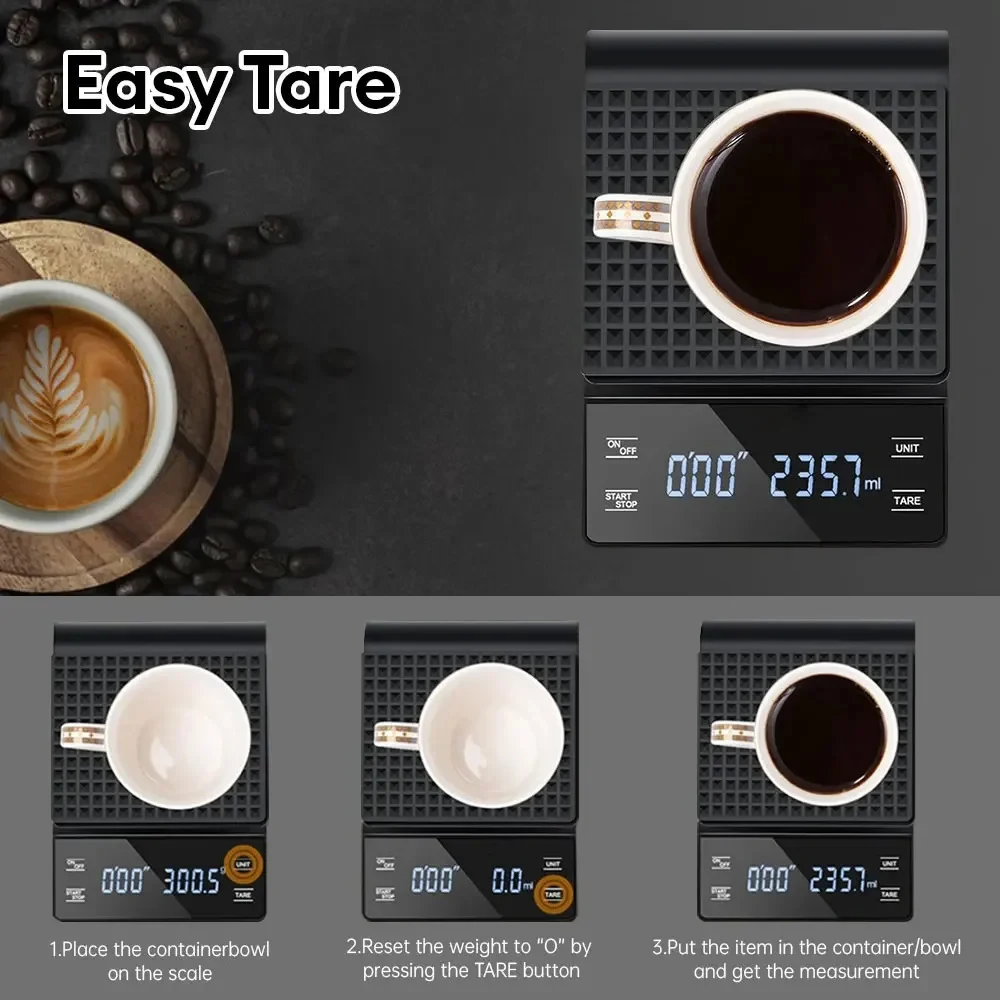 3 kg/0,1 g Kaffeewaage mit Timer, Küchenutensilien, digitale Multifunktions-Waage zum Übergießen von Tropfen, Espresso-Waage, LCD-Display Image