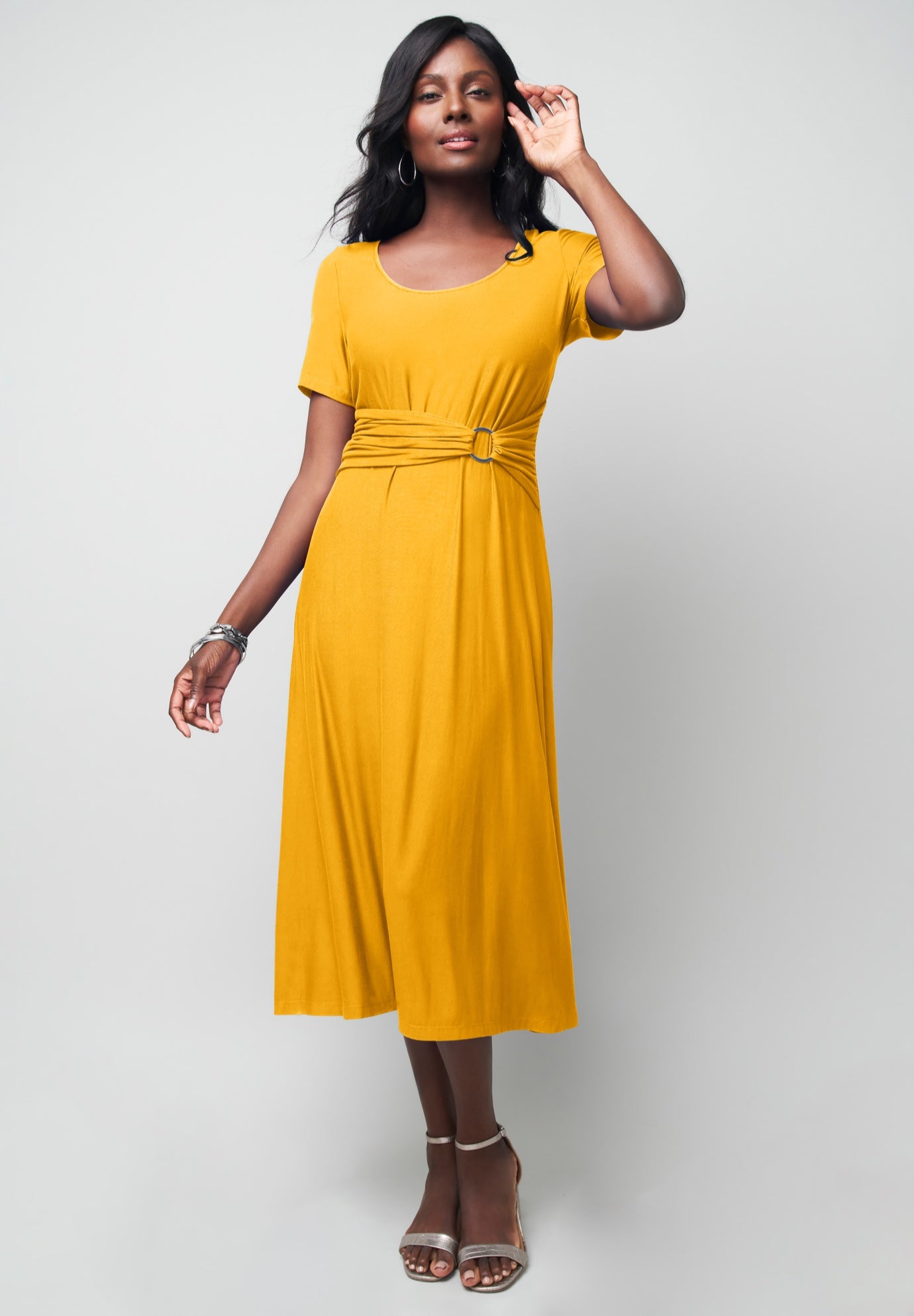 Plus Size Women's Buckle Midi Dress by Jessica London in Sunset Yellow (Size 20 W)
