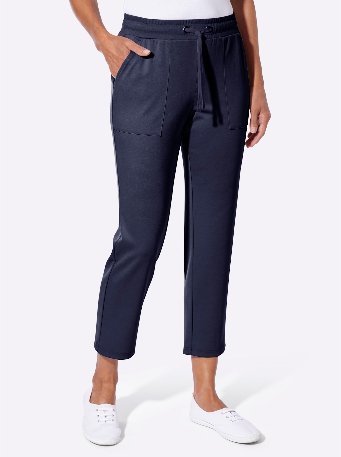 Jerseyhose CASUAL LOOKS, Damen, Gr. 40, Normalgrößen, marine, 76% Polyester, 20% Viskose, 4% Elasthan, unifarben, Hosen Jerseyhose