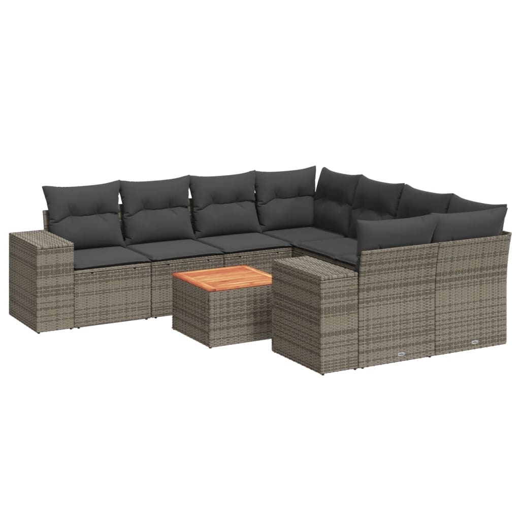vidaXL 9-tlg. Garten-Sofagarnitur mit Kissen Grau Poly Rattan Image