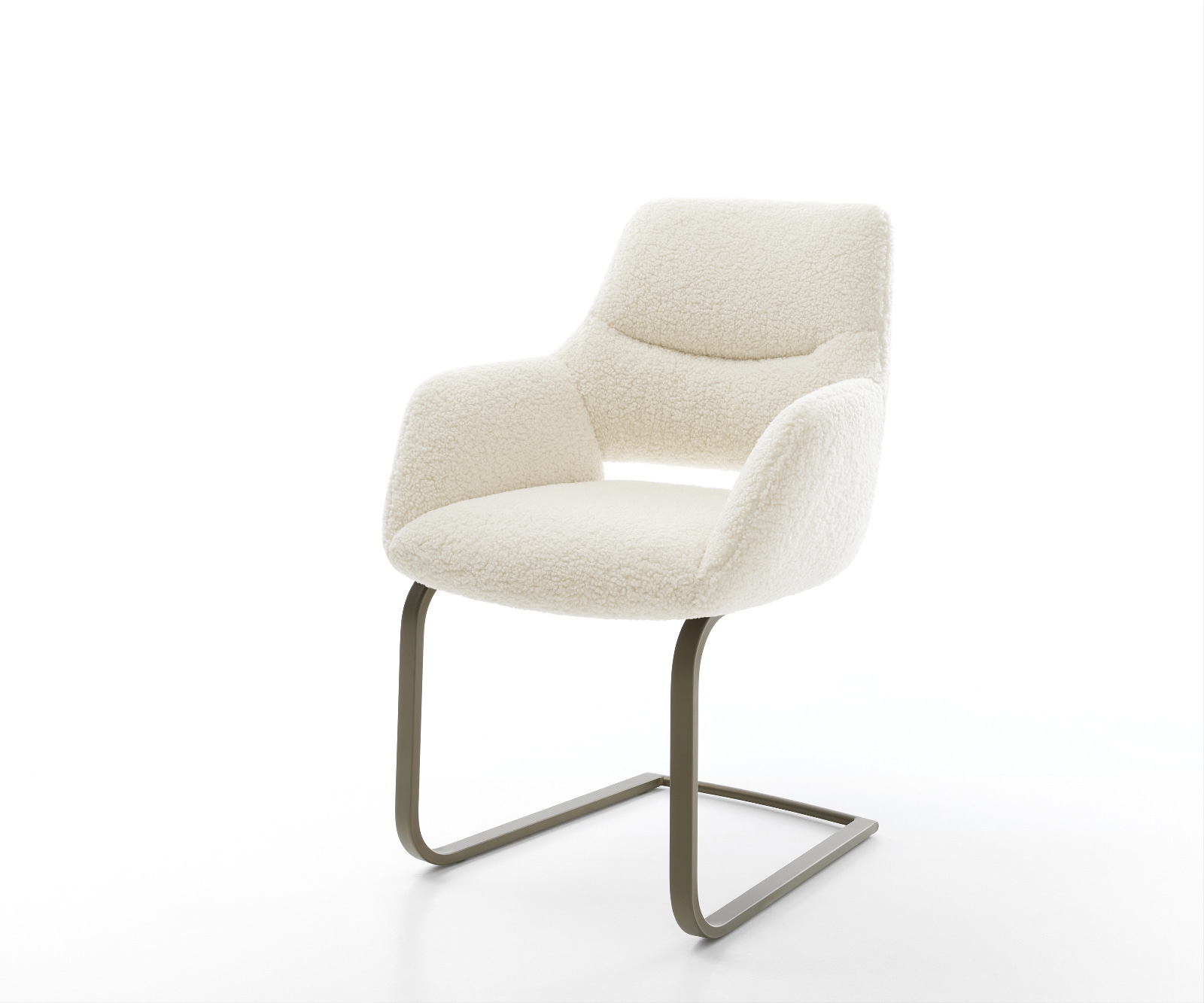 DELIFE Freischwinger Yago-Flex mit Armlehnen Teddystoff Beige Freischwinger flach Effektfinish Titan Taschenfederkern, Esszimmerstühle Image