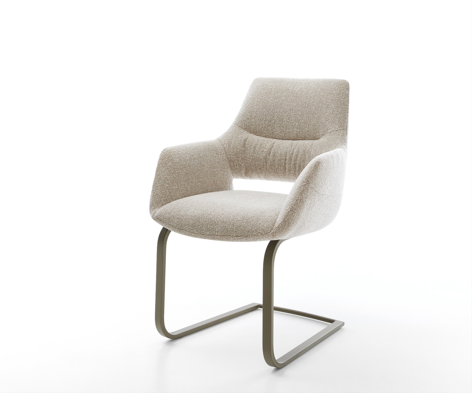 DELIFE Freischwinger Yago-Flex mit Armlehnen Webstoff Soft Beige Freischwinger flach Effektfinish Titan Taschenfederkern, Esszimmerstühle Image