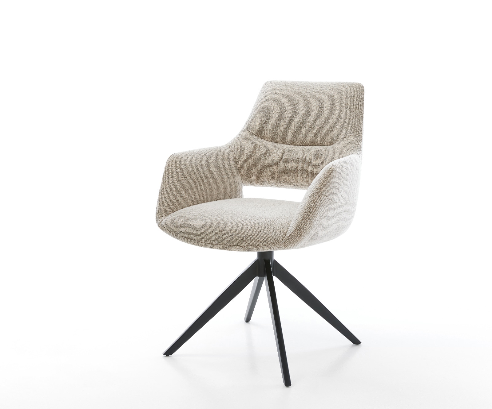 DELIFE Drehstuhl Yago-Flex mit Armlehnen Webstoff Soft Beige Kreuzgestell breit Schwarz 360° drehbar Wippfunktion Taschenfederkern, Esszimmerstühle Image