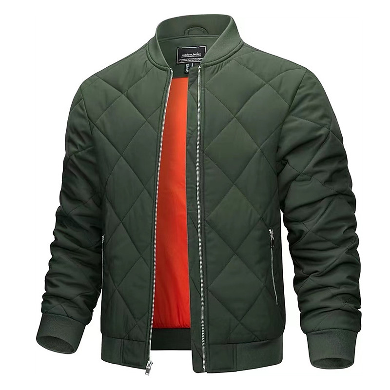 Men's Winter Coat Puffer Jacket Quilted Jacket Padded Pocket Polyster Outdoor Casual Daily Regular Fashion Streetwear Thermal Warm Waterproof Winter Solid Color Black Burgundy Navy Blue Green Puffer