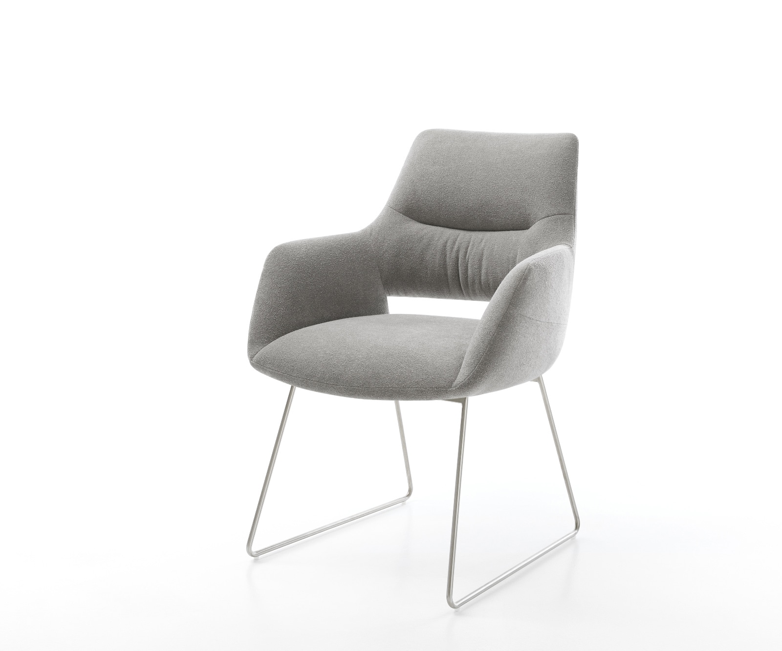 DELIFE Esszimmerstuhl Yago-Flex mit Armlehnen Strukturstoff Soft Grau Kufengestell Edelstahl Taschenfederkern, Esszimmerstühle Image